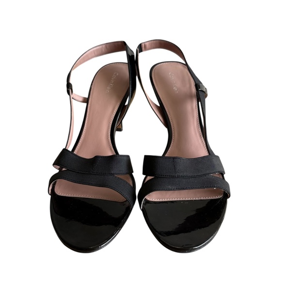 Calvin Klein "Violet" Black Patent High Heels Elastic Strap Pumps Size 11M - Picture 2 of 10